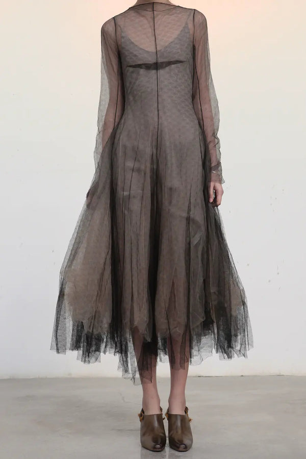 marc le bihan long-sleeved gauze dress 2164 beige